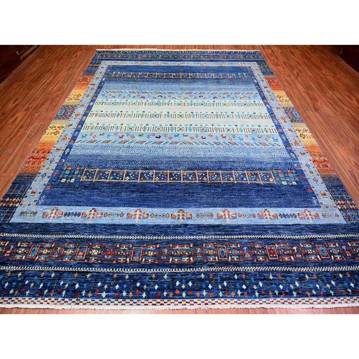 8'11" x 11'11" New Hand Knotted Blue Wool Rectangle Oriental Rug - MOA10274601