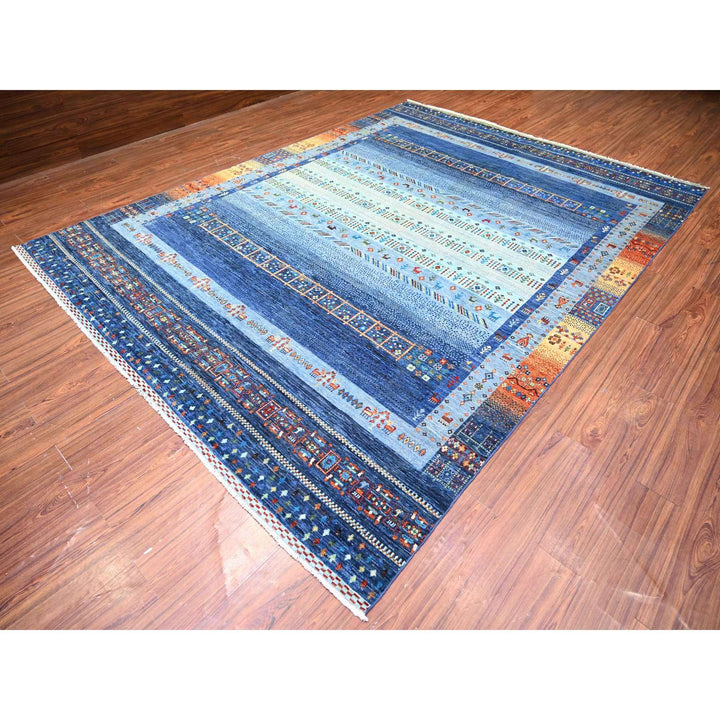 8'11" x 11'11" New Hand Knotted Blue Wool Rectangle Oriental Rug - MOA10274601