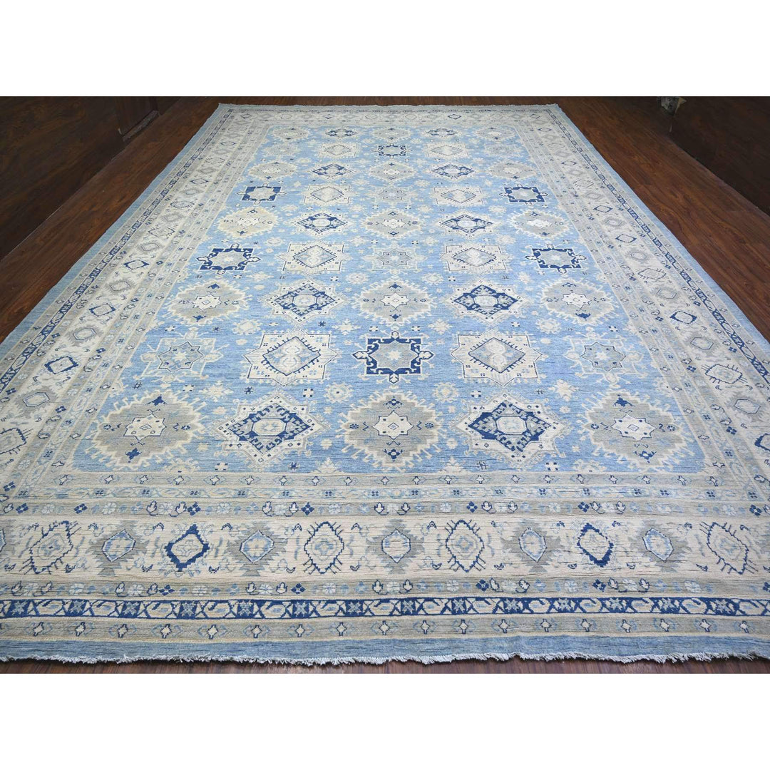 12'1" x 17'4" New Hand Knotted Blue Wool Rectangle Oriental Rug - MOA10274602