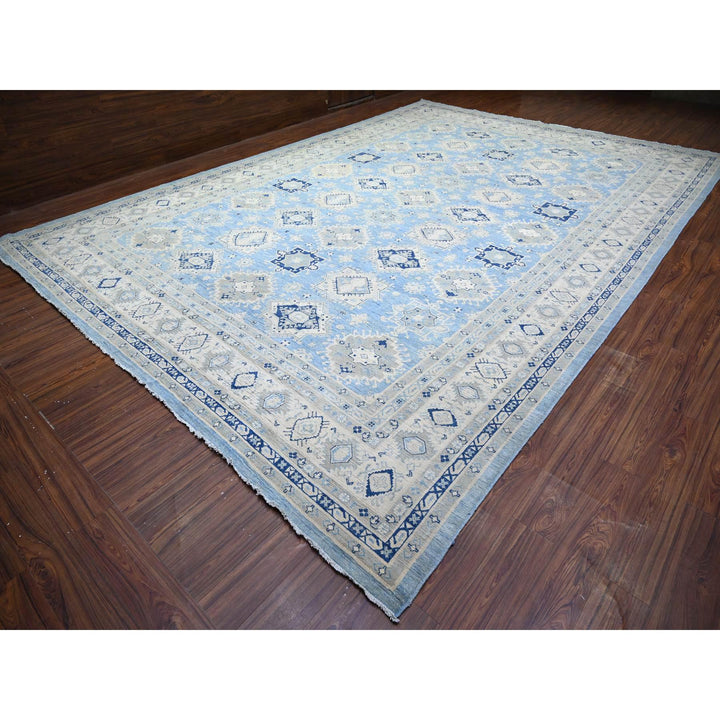 12'1" x 17'4" New Hand Knotted Blue Wool Rectangle Oriental Rug - MOA10274602