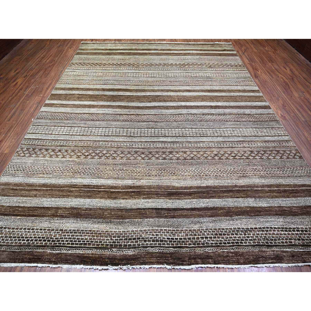 9'0" x 11'8" New Hand Knotted Brown Wool Rectangle Oriental Rug - MOA10274603