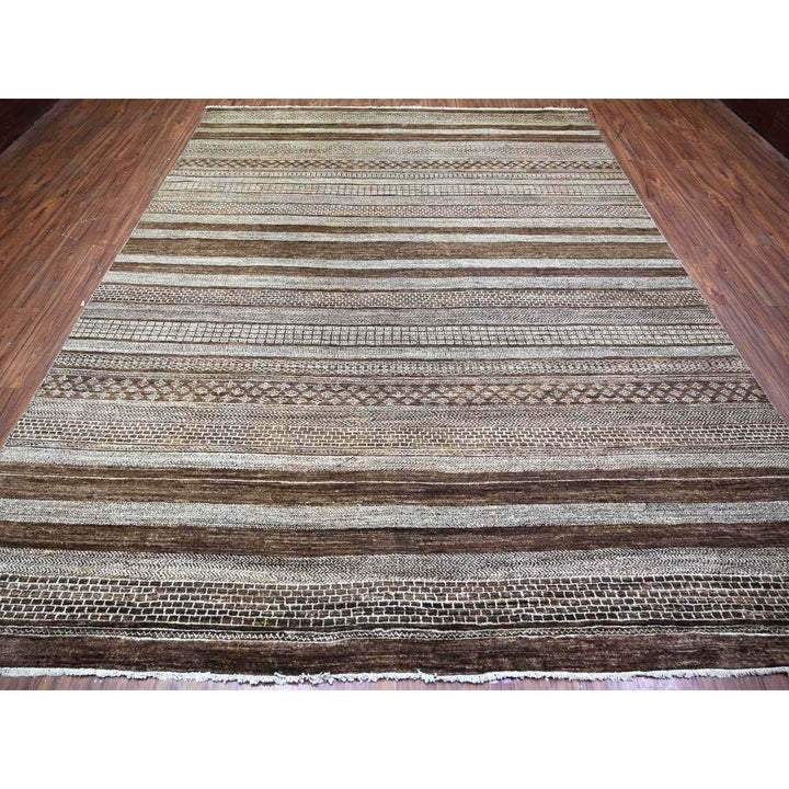 9'0" x 11'8" New Hand Knotted Brown Wool Rectangle Oriental Rug - MOA10274603