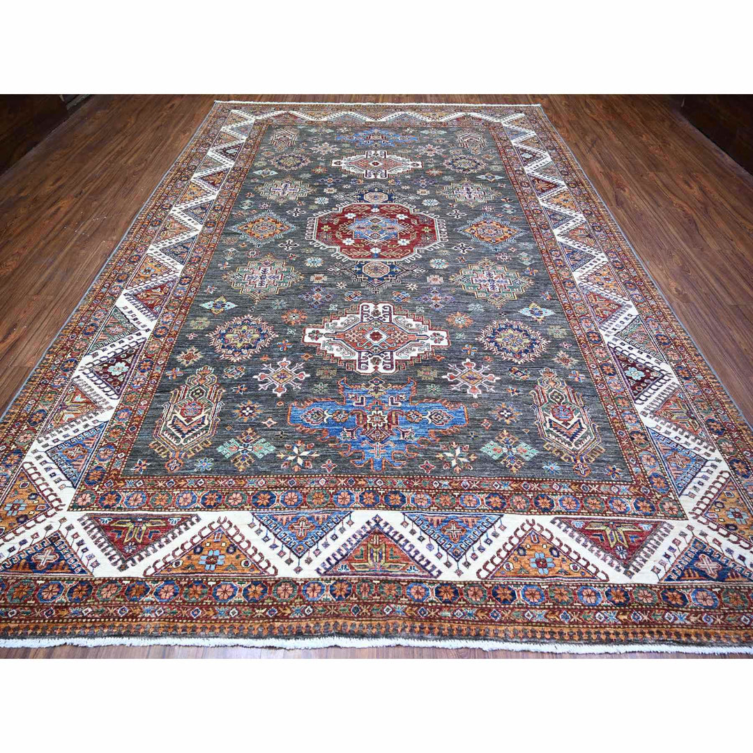 9'1" x 12'11" New Hand Knotted Grey Wool Runner Oriental Rug - MOA10274622