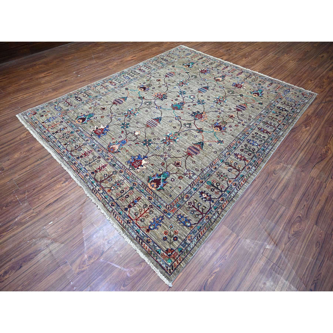 7'9" x 9'6" New Hand Knotted Grey Wool Rectangle Oriental Rug - MOA10274624