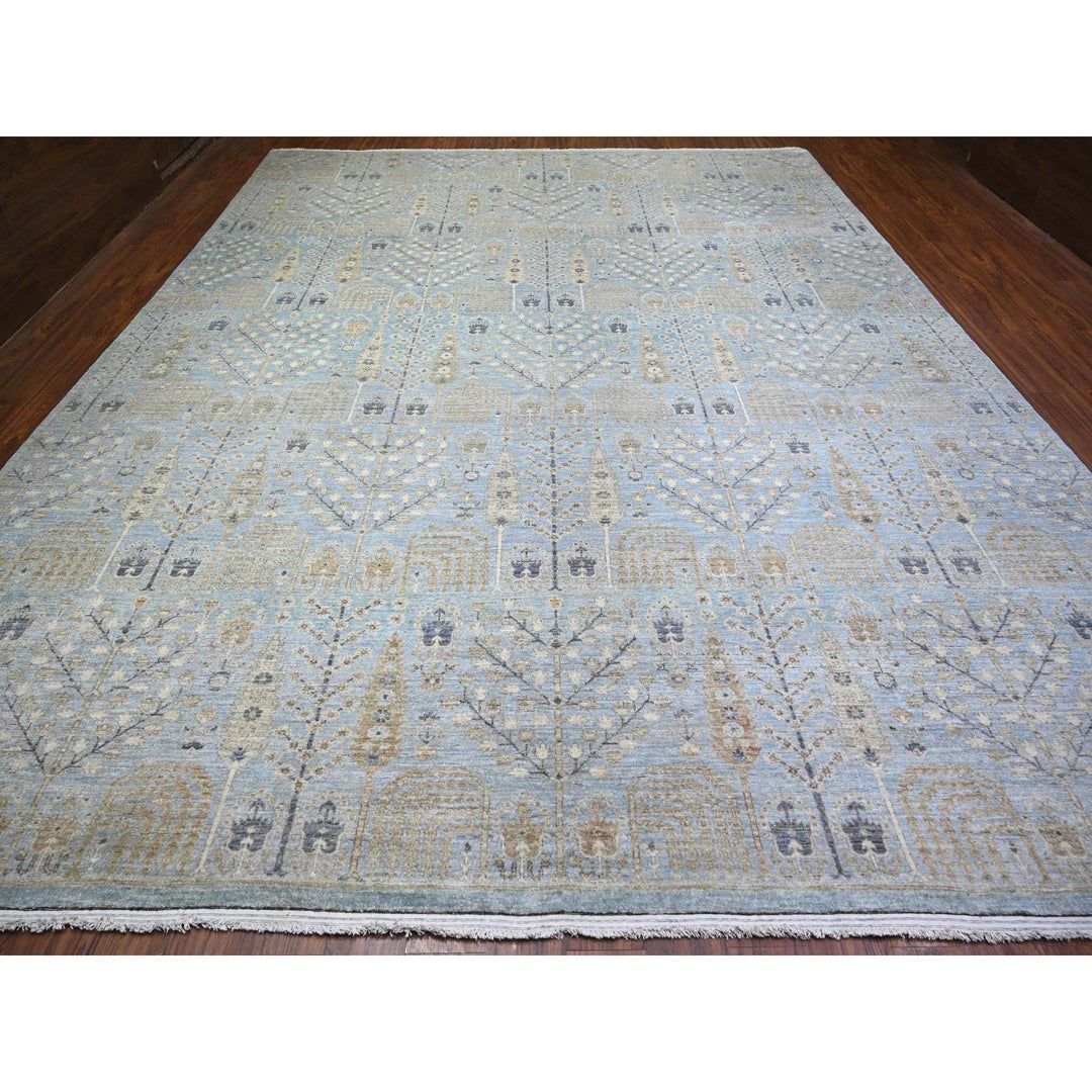 11'9" x 15'0" New Hand Knotted Blue Wool Rectangle Oriental Rug - MOA10274627