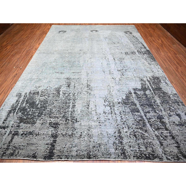 8'10" x 12'9" New Hand Knotted Grey Wool Rectangle Oriental Rug - MOA10274628