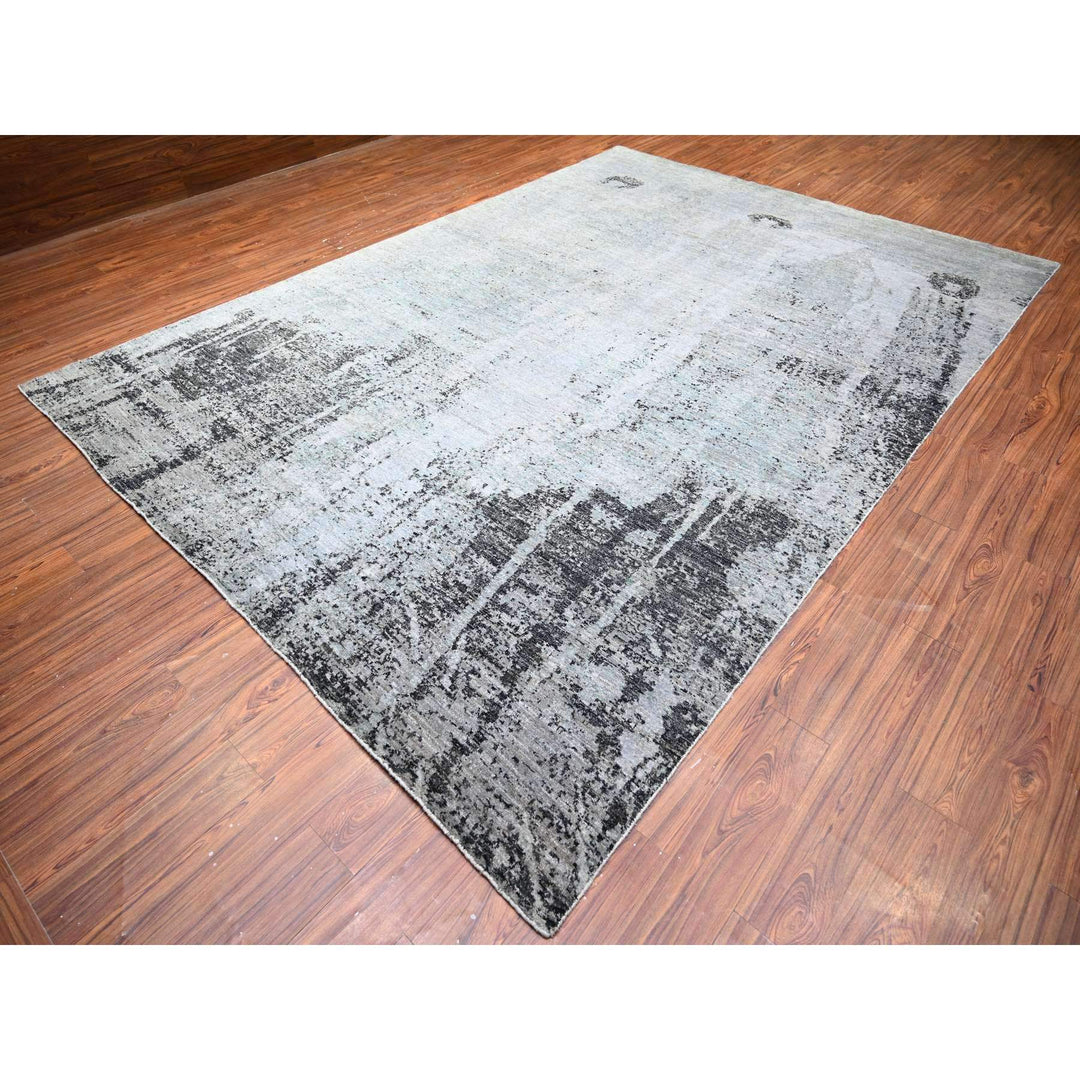 8'10" x 12'9" New Hand Knotted Grey Wool Rectangle Oriental Rug - MOA10274628