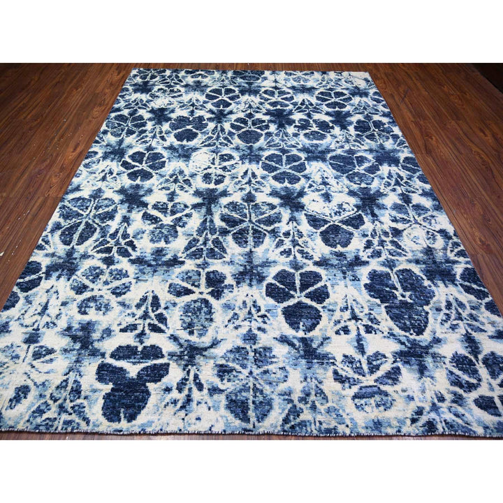 7'10" x 10'2" New Hand Knotted Blue Wool Rectangle Oriental Rug - MOA10274630