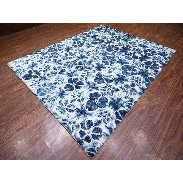 7'10" x 10'2" New Hand Knotted Blue Wool Rectangle Oriental Rug - MOA10274630