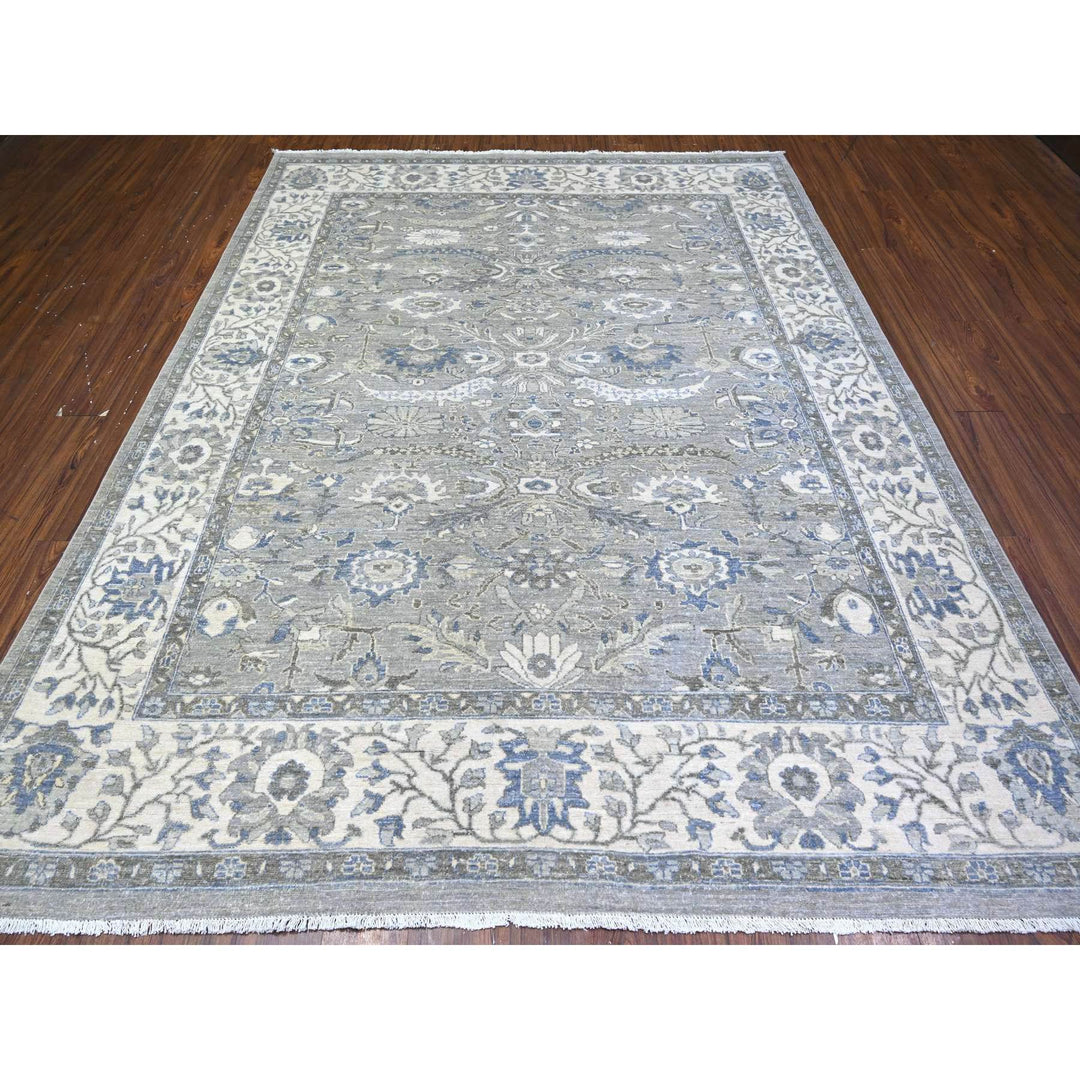 7'10" x 9'9" New Hand Knotted Grey Wool Rectangle Oriental Rug - MOA10274679