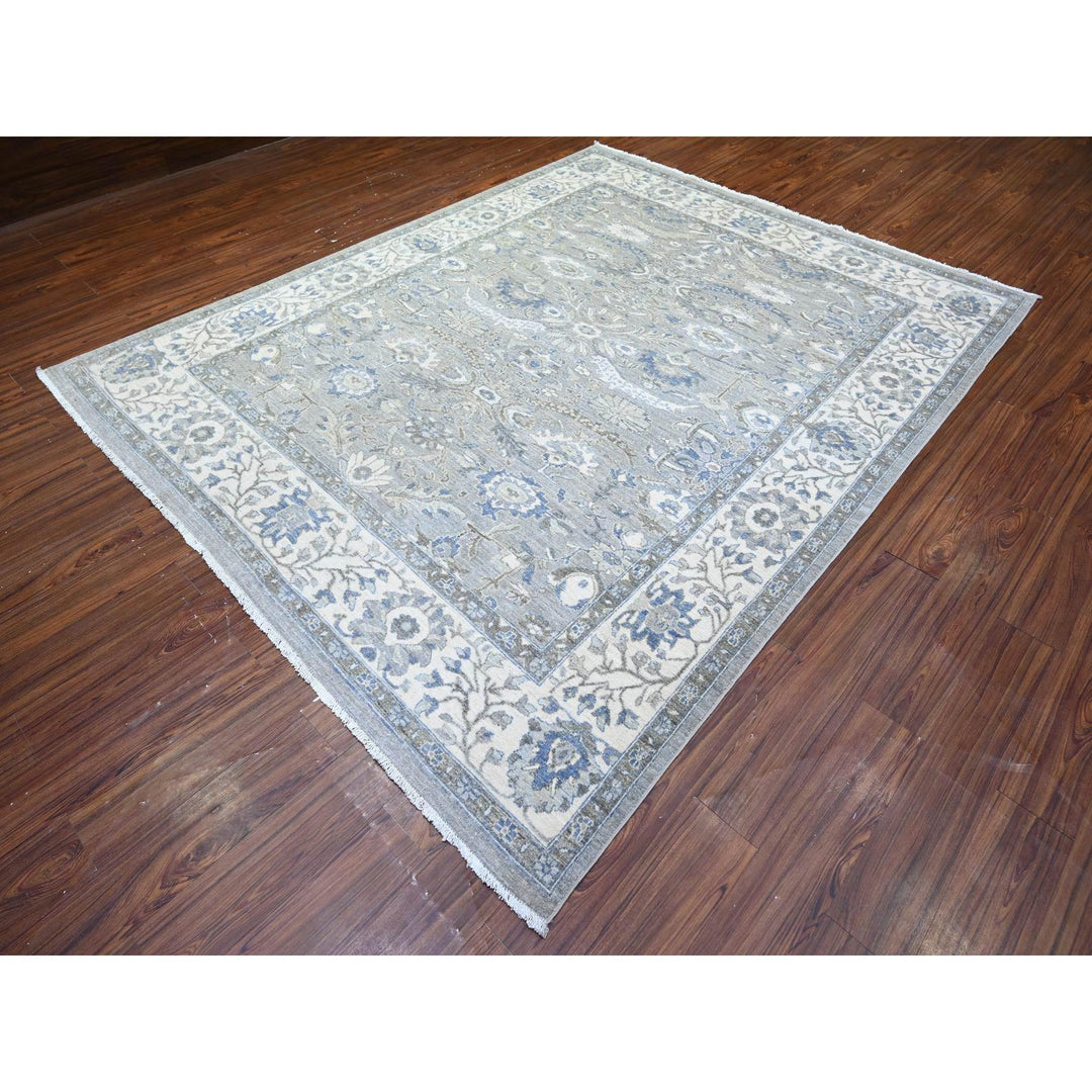 7'10" x 9'9" New Hand Knotted Grey Wool Rectangle Oriental Rug - MOA10274679