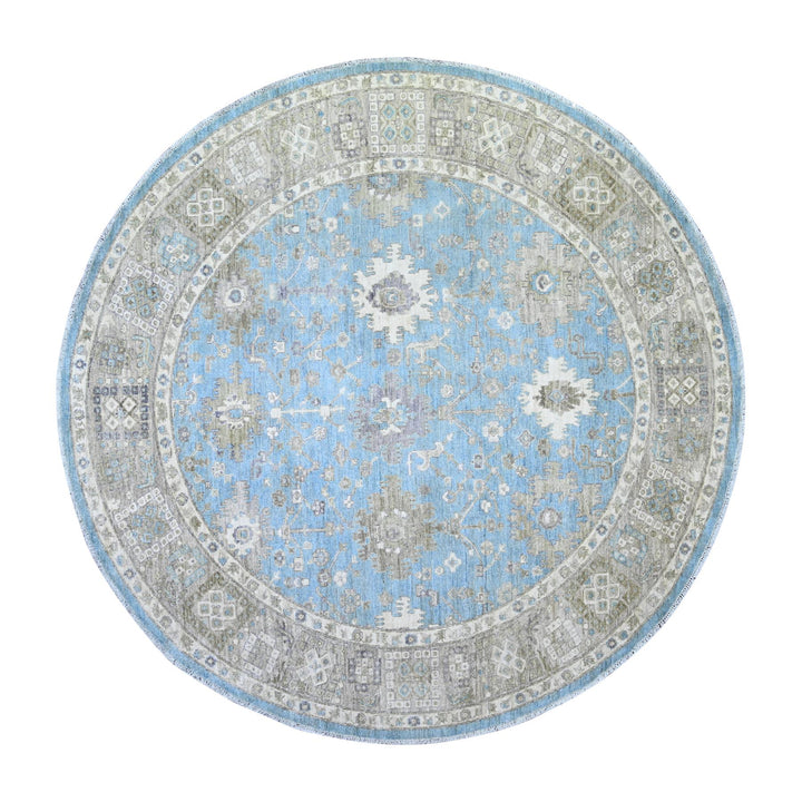 7'10" x 8'0" New Hand Knotted Blue Wool Round Oriental Rug - MOA10274681