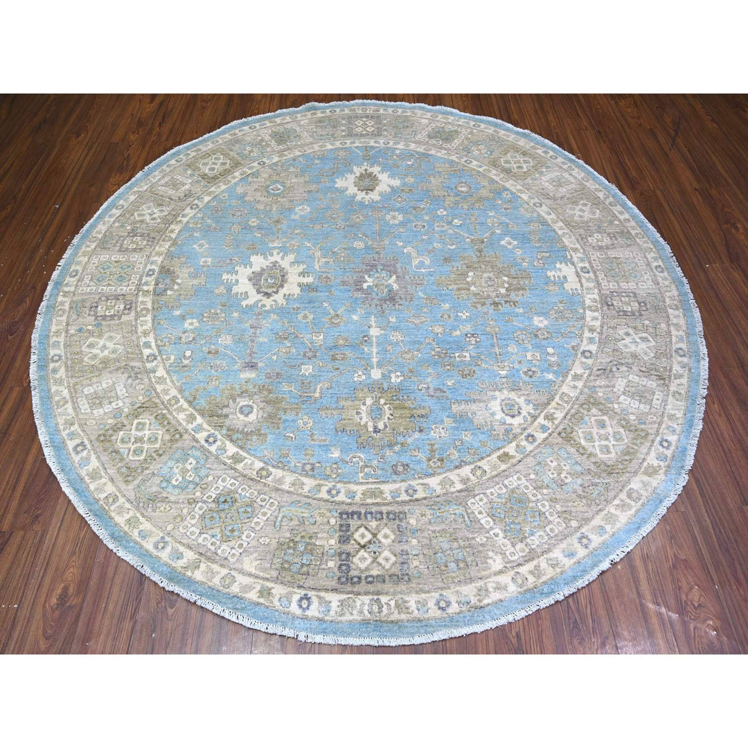 7'10" x 8'0" New Hand Knotted Blue Wool Round Oriental Rug - MOA10274681