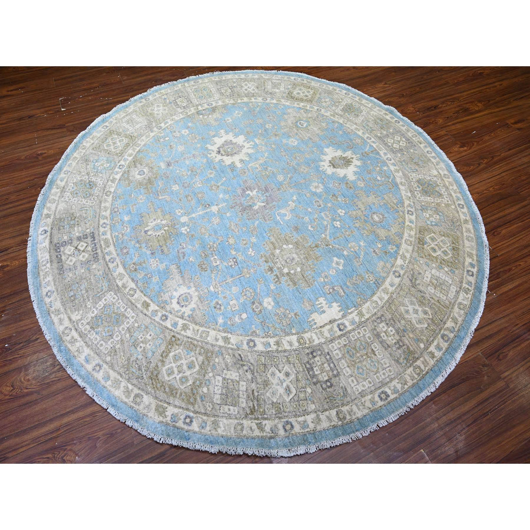 7'10" x 8'0" New Hand Knotted Blue Wool Round Oriental Rug - MOA10274681