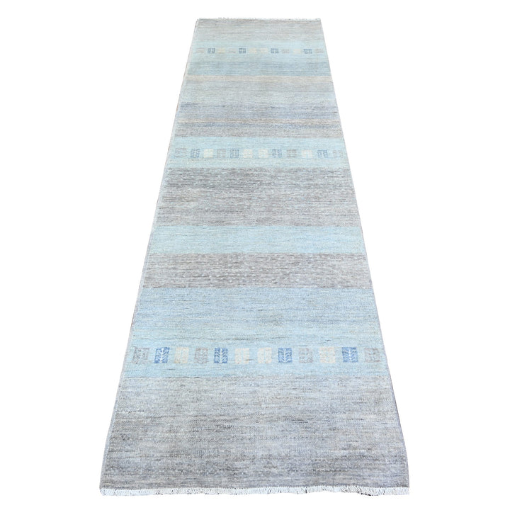 2'8" x 9'5" New Hand Knotted Grey Wool Runner Oriental Rug - MOA10274688