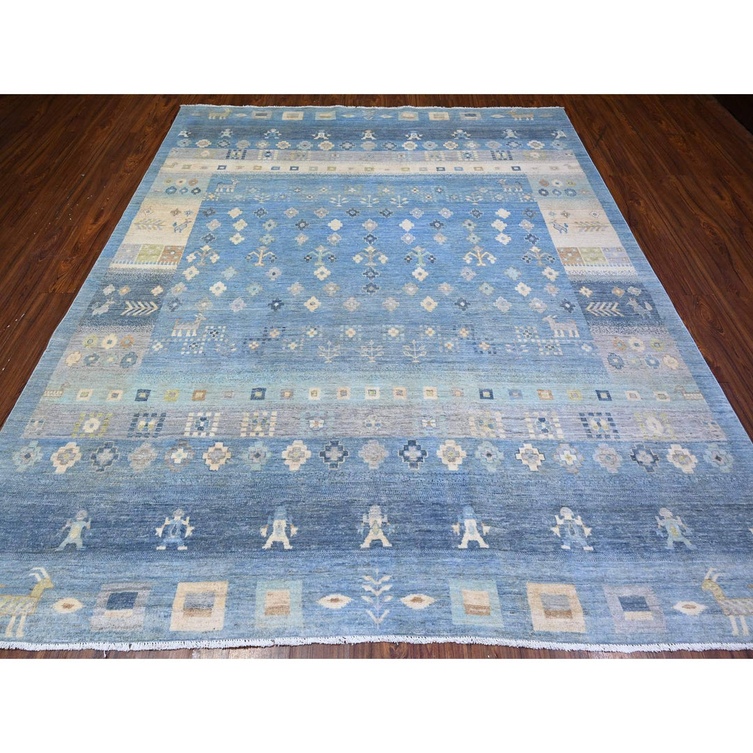 8'2" x 9'7" New Hand Knotted Blue Wool Rectangle Oriental Rug - MOA10274691