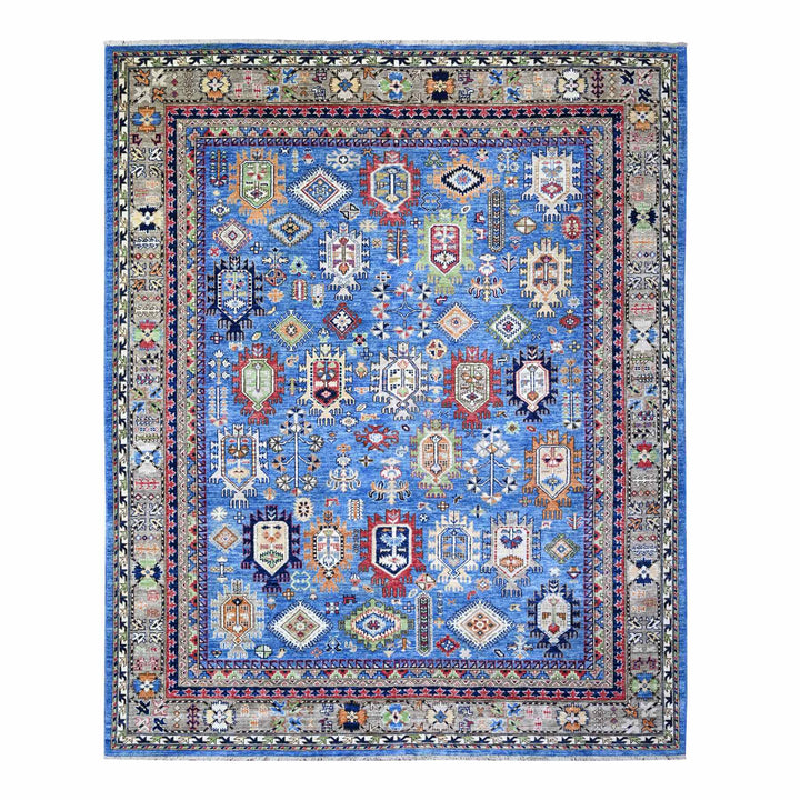 8'4" x 9'9" New Hand Knotted Blue Wool Rectangle Oriental Rug - MOA10274696