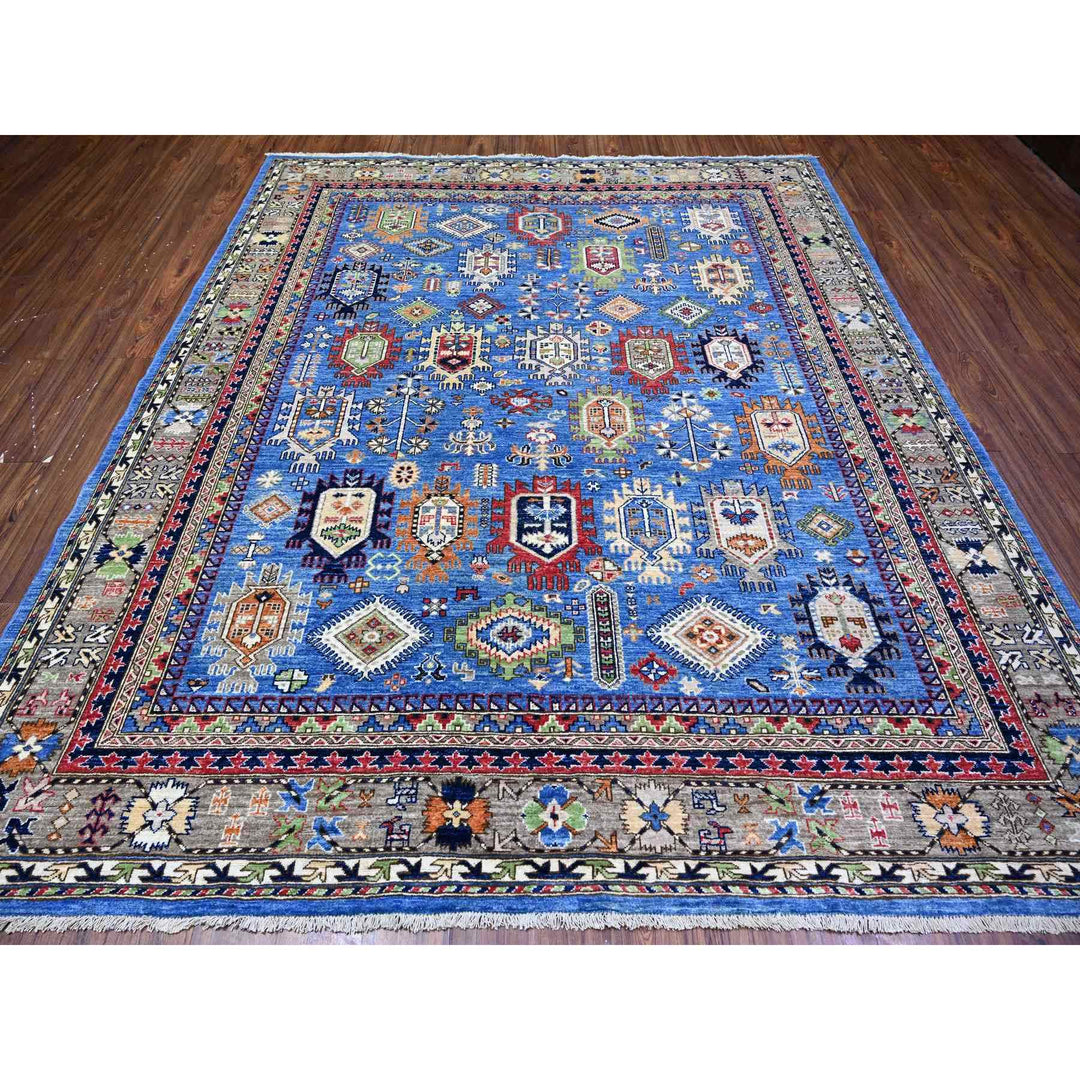 8'4" x 9'9" New Hand Knotted Blue Wool Rectangle Oriental Rug - MOA10274696