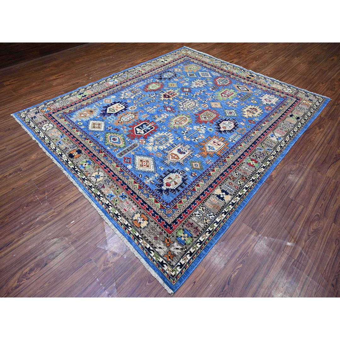 8'4" x 9'9" New Hand Knotted Blue Wool Rectangle Oriental Rug - MOA10274696