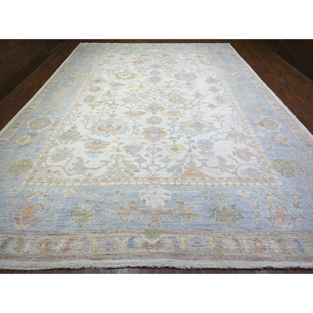 12'2" x 15'11" New Hand Knotted Ivory Wool Rectangle Oriental Rug - MOA10274700