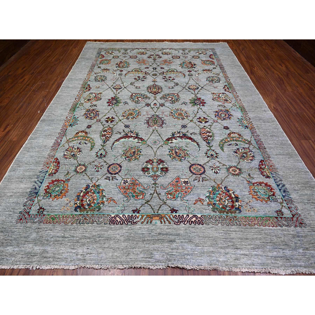 8'9" x 12'1" New Hand Knotted Grey Wool Rectangle Oriental Rug - MOA10274704