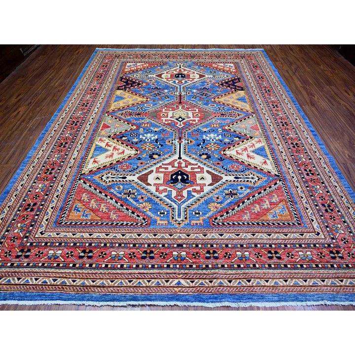 9'1" x 11'10" New Hand Knotted Blue Wool Rectangle Oriental Rug - MOA10274717