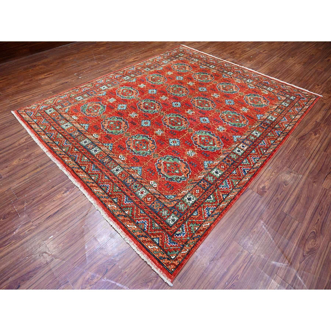 7'11" x 9'6" New Hand Knotted Red Wool Rectangle Oriental Rug - MOA10274719