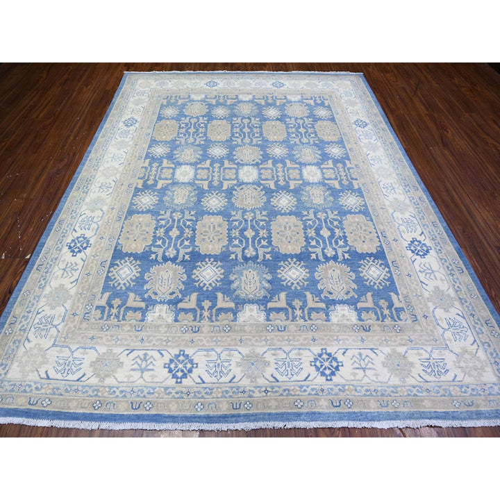 7'8" x 9'7" New Hand Knotted Blue Wool Rectangle Oriental Rug - MOA10274725