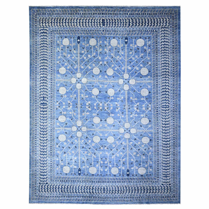 11'11" x 15'4" New Hand Knotted Blue Wool Rectangle Oriental Rug - MOA10274737