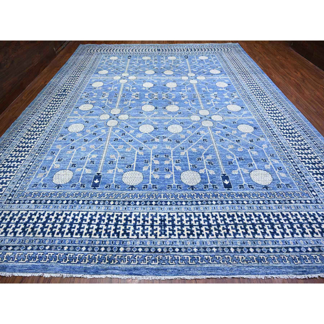 11'11" x 15'4" New Hand Knotted Blue Wool Rectangle Oriental Rug - MOA10274737