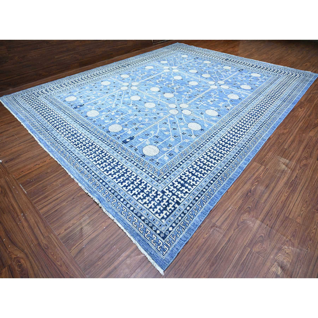 11'11" x 15'4" New Hand Knotted Blue Wool Rectangle Oriental Rug - MOA10274737