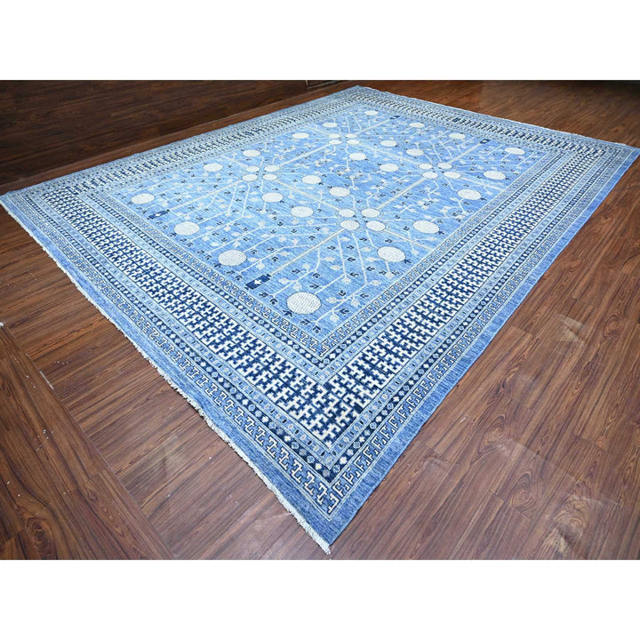 11'11" x 15'4" New Hand Knotted Blue Wool Rectangle Oriental Rug - MOA10274737