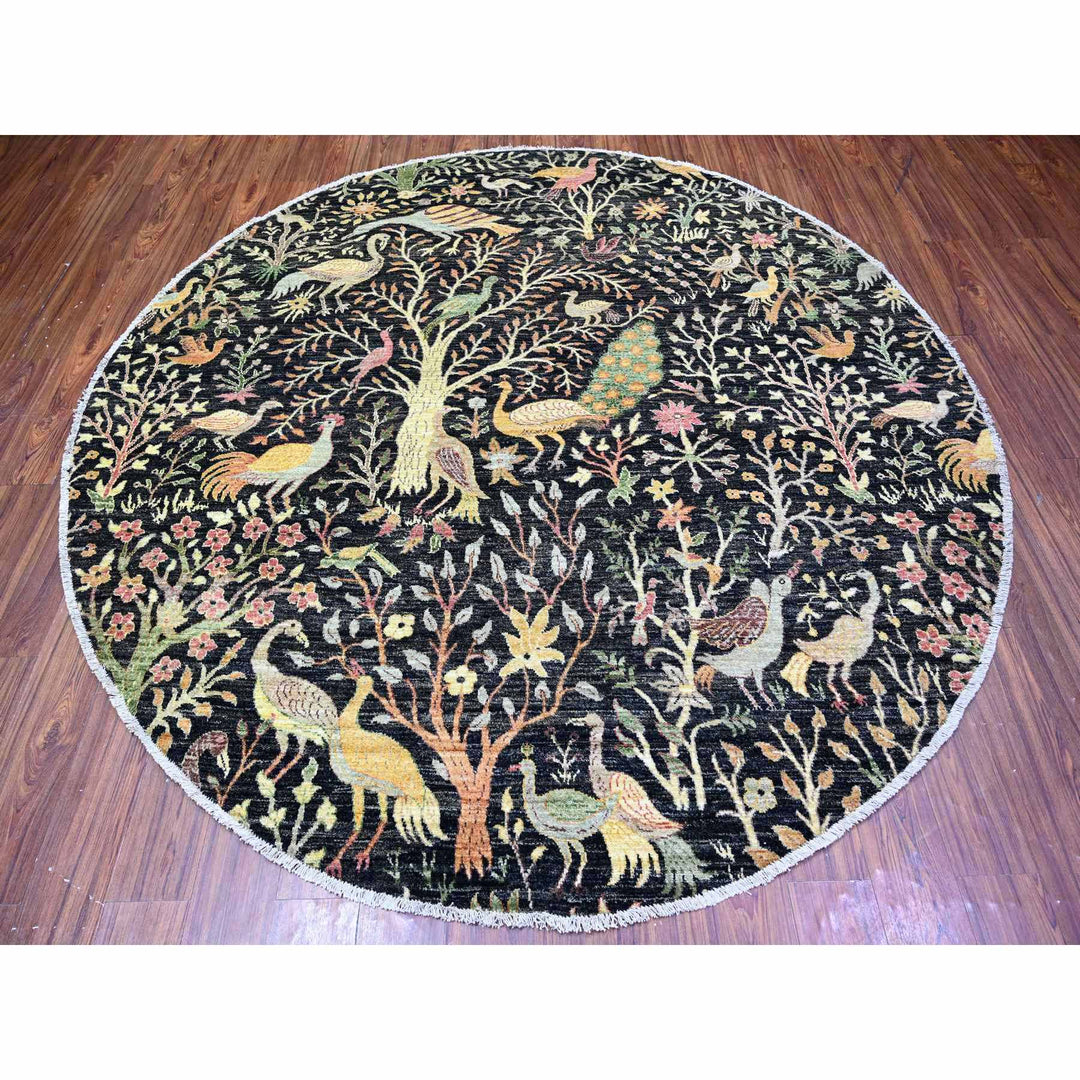 8'1" x 8'2" New Hand Knotted Black Cotton Round Oriental Rug - MOA10274741