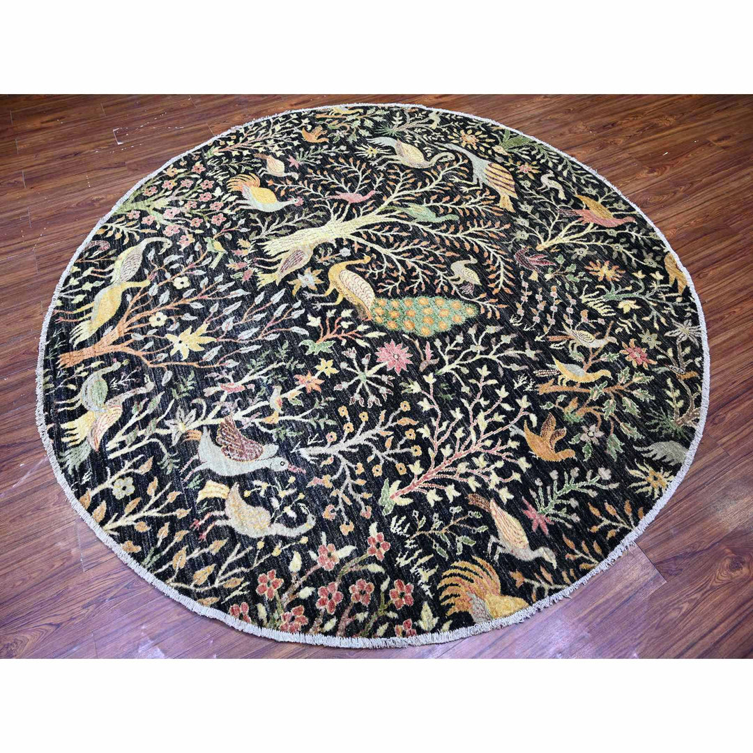 8'1" x 8'2" New Hand Knotted Black Cotton Round Oriental Rug - MOA10274741