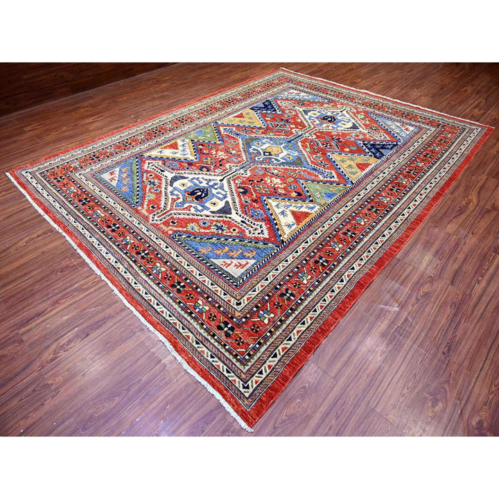 9'4" x 12'0" New Hand Knotted Red Wool Rectangle Oriental Rug - MOA10274760