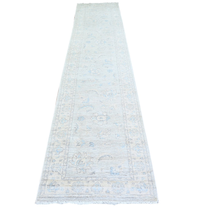 2'8" x 12'2" New Hand Knotted Grey Wool Runner Oriental Rug - MOA10274778