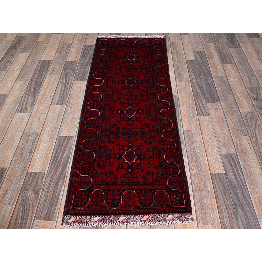 1'10" x 5'0" New Hand Knotted Red Wool Runner Oriental Rug - MOA102747