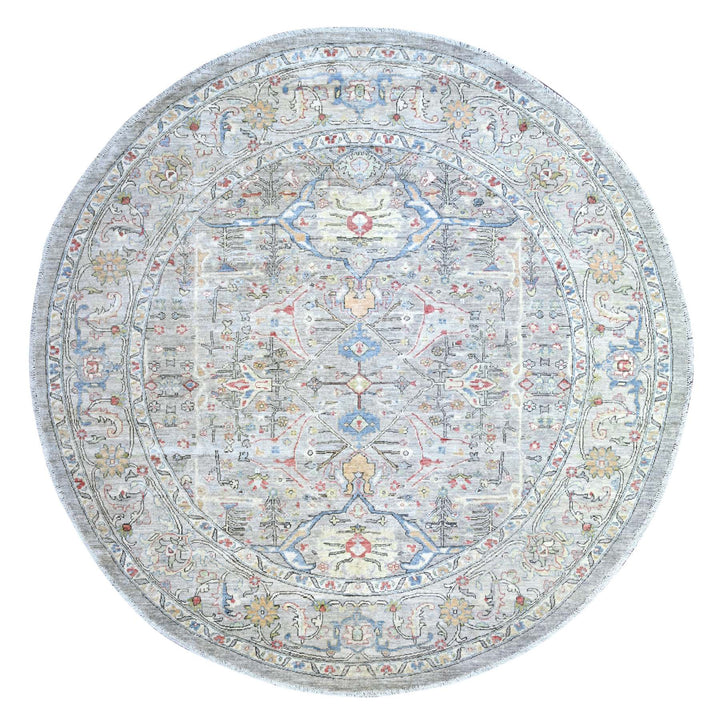 8'0" x 8'0" New Hand Knotted Grey Wool Round Oriental Rug - MOA10274820