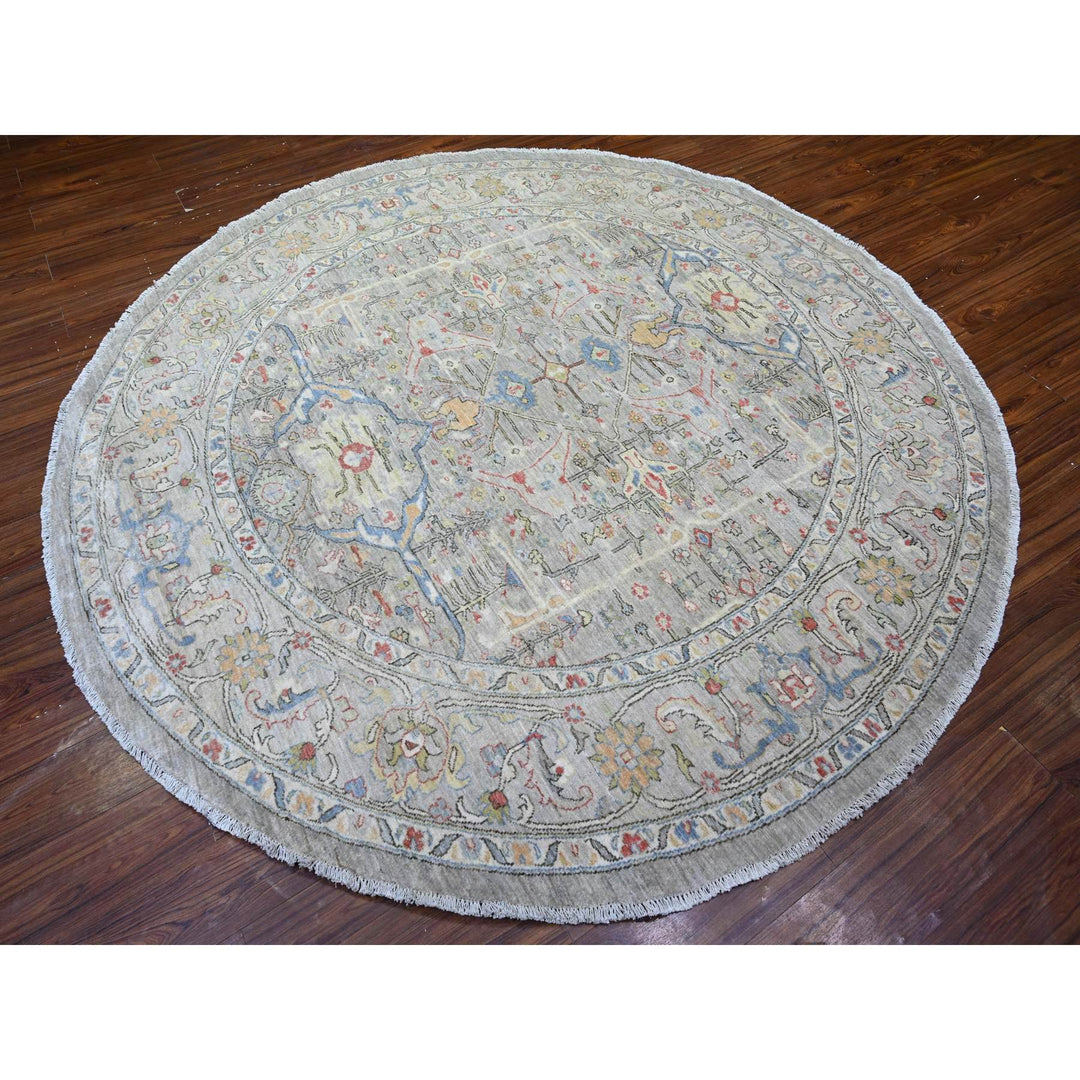 8'0" x 8'0" New Hand Knotted Grey Wool Round Oriental Rug - MOA10274820