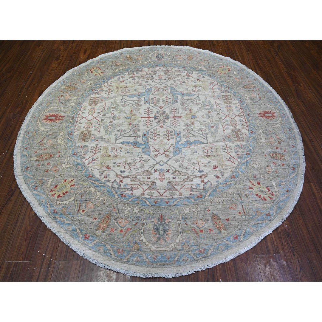 7'11" x 8'0" New Hand Knotted Ivory Wool Round Oriental Rug - MOA10274821