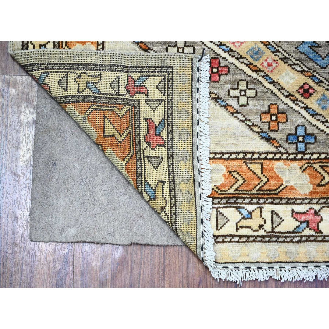 4'2" x 9'9" New Hand Knotted Grey Wool Runner Oriental Rug - MOA10274857