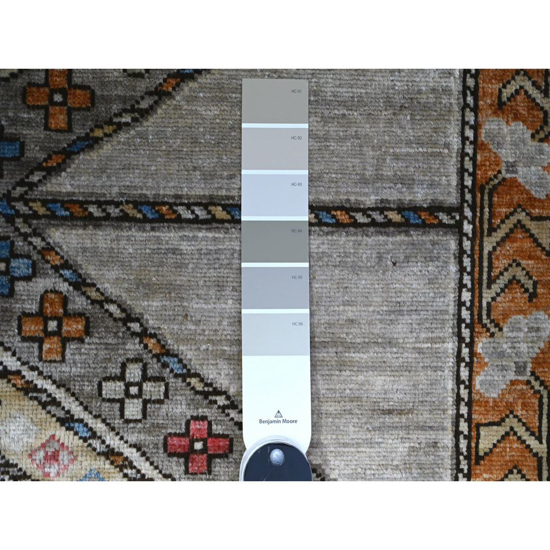 4'2" x 9'9" New Hand Knotted Grey Wool Runner Oriental Rug - MOA10274857