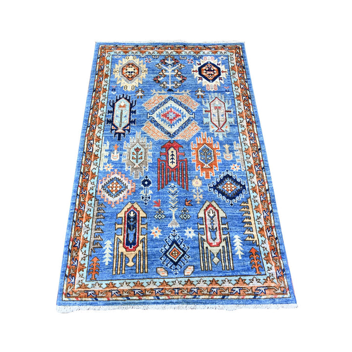 3'2" x 5'0" New Hand Knotted Blue Wool Rectangle Oriental Rug - MOA10274862