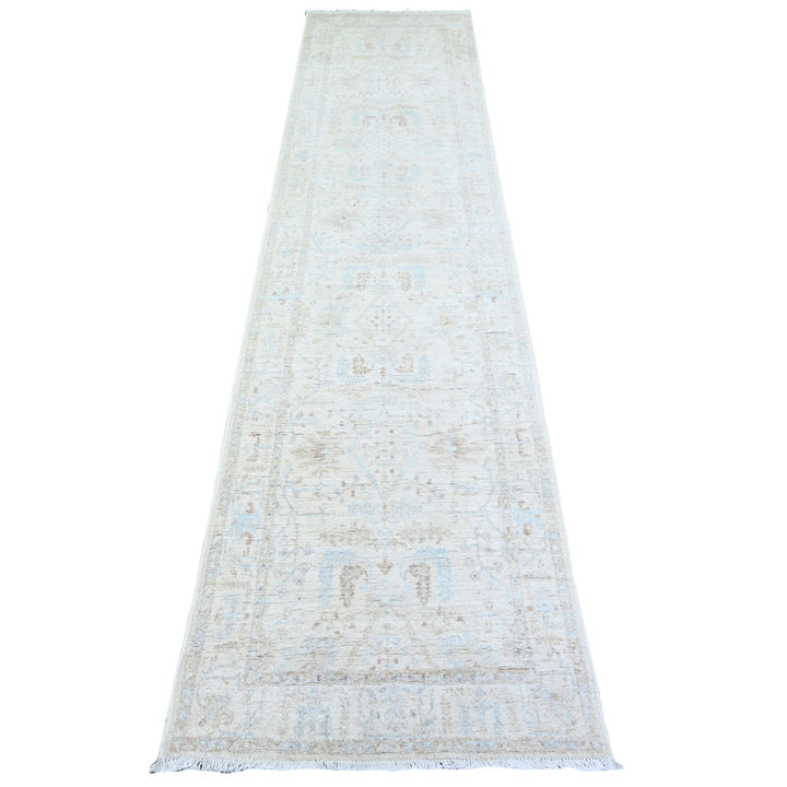 2'4" x 10'2" New Hand Knotted Ivory Wool Runner Oriental Rug - MOA10274874