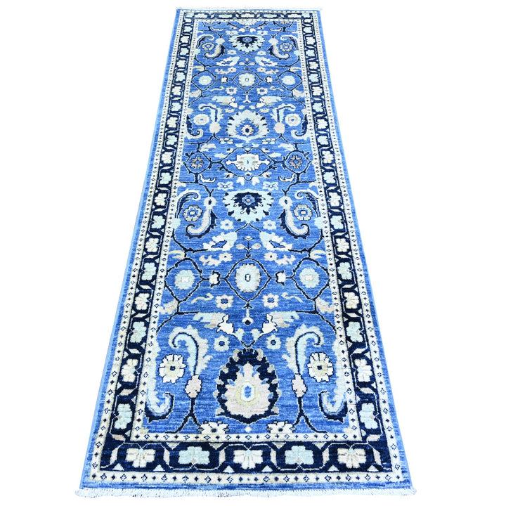 2'7" x 8'2" New Hand Knotted Blue Wool Runner Oriental Rug - MOA10274890