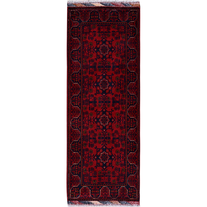 1'10" x 5'0" New Hand Knotted Red Wool Runner Oriental Rug - MOA102748