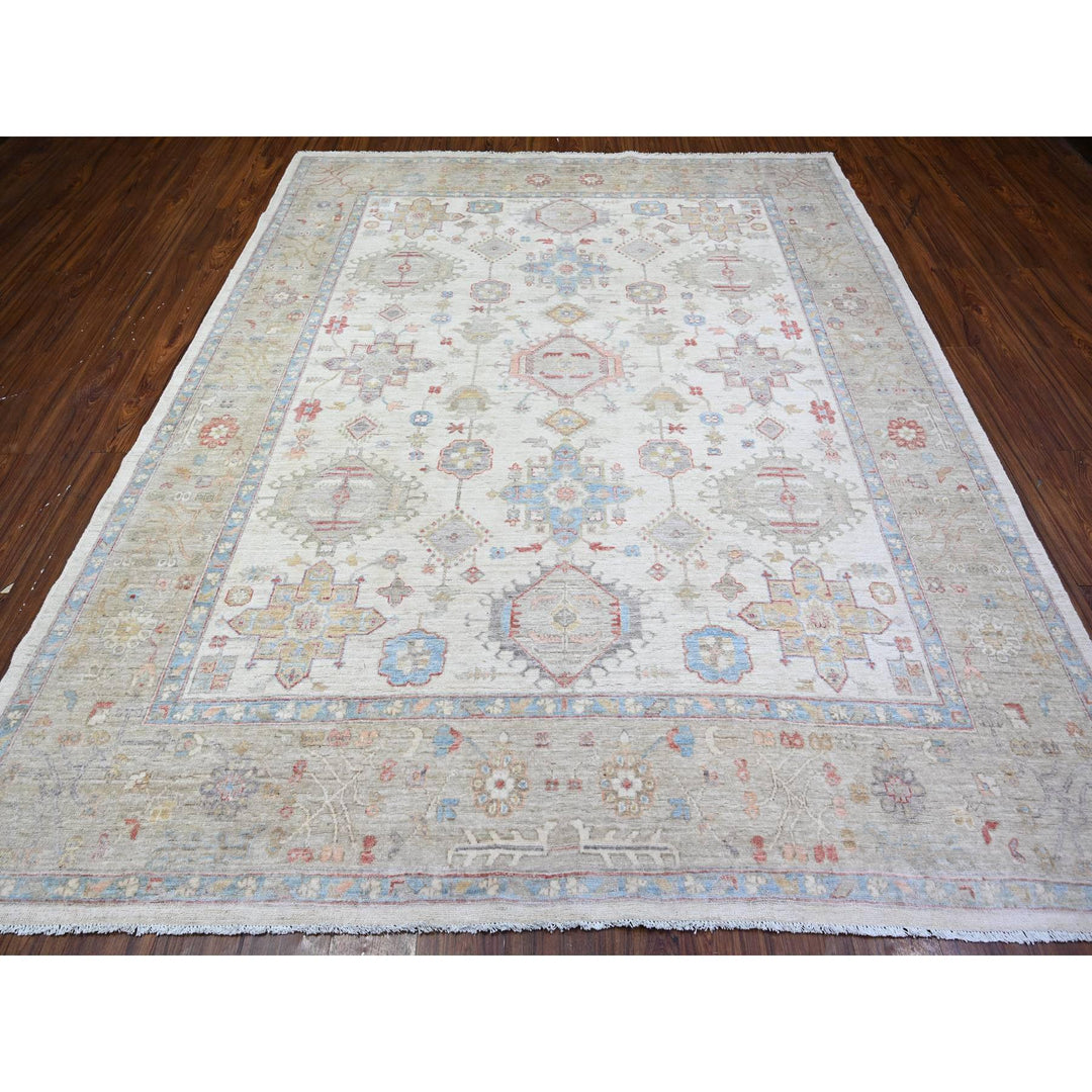 8'0" x 9'9" New Hand Knotted Ivory Wool Rectangle Oriental Rug - MOA10274926