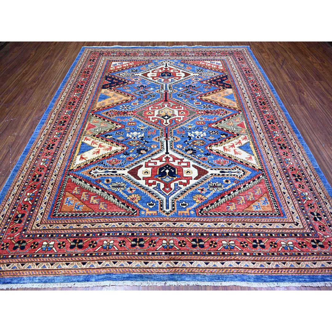 8'4" x 9'10" New Hand Knotted Blue Wool Rectangle Oriental Rug - MOA10274928