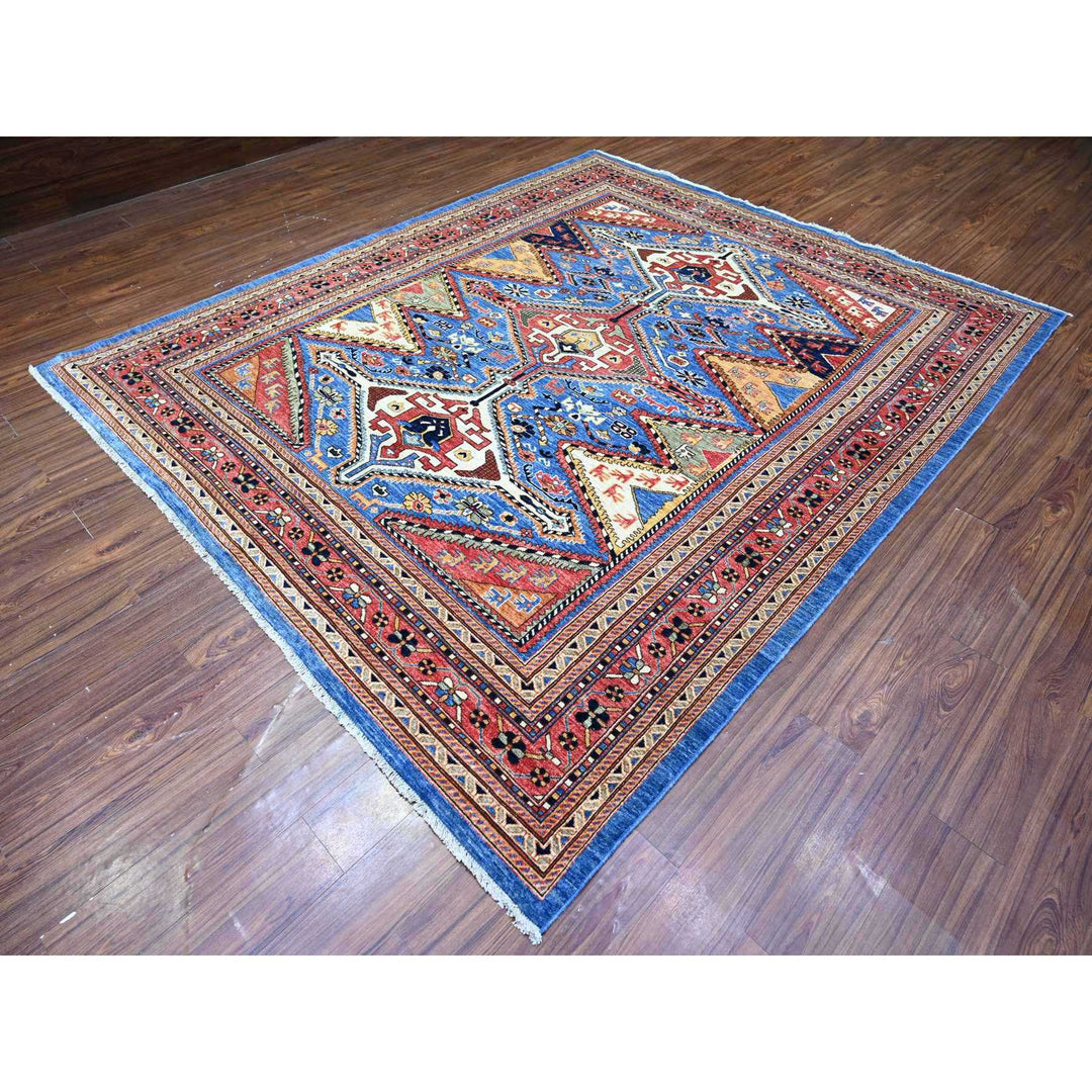 8'4" x 9'10" New Hand Knotted Blue Wool Rectangle Oriental Rug - MOA10274928