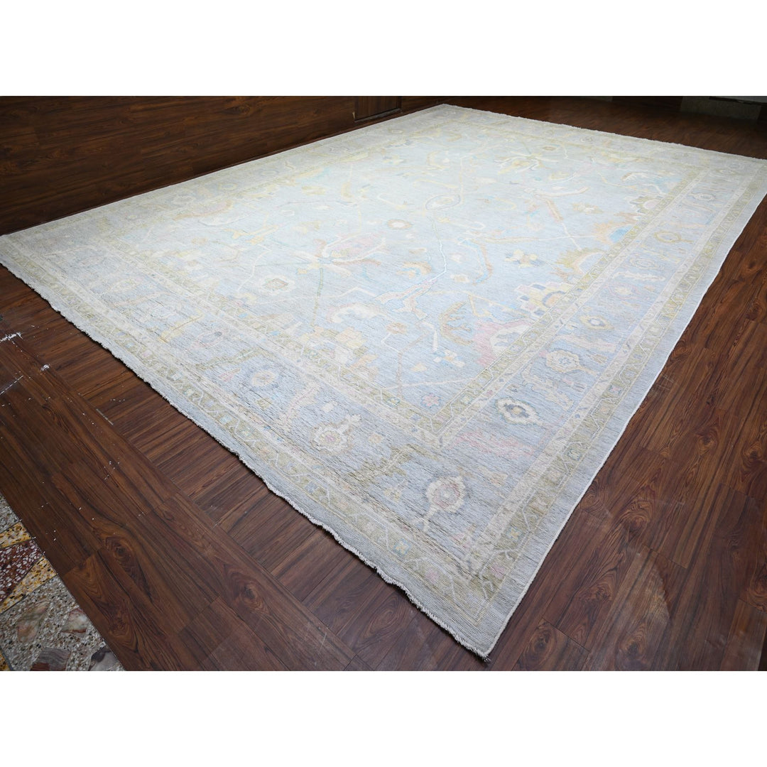 13'0" x 19'0" New Hand Knotted Blue Wool Rectangle Oriental Rug - MOA10274945